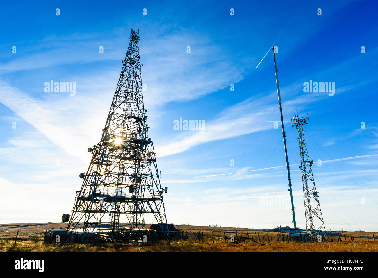 Communications masts on Winter Hill Lancashire Stock Photo