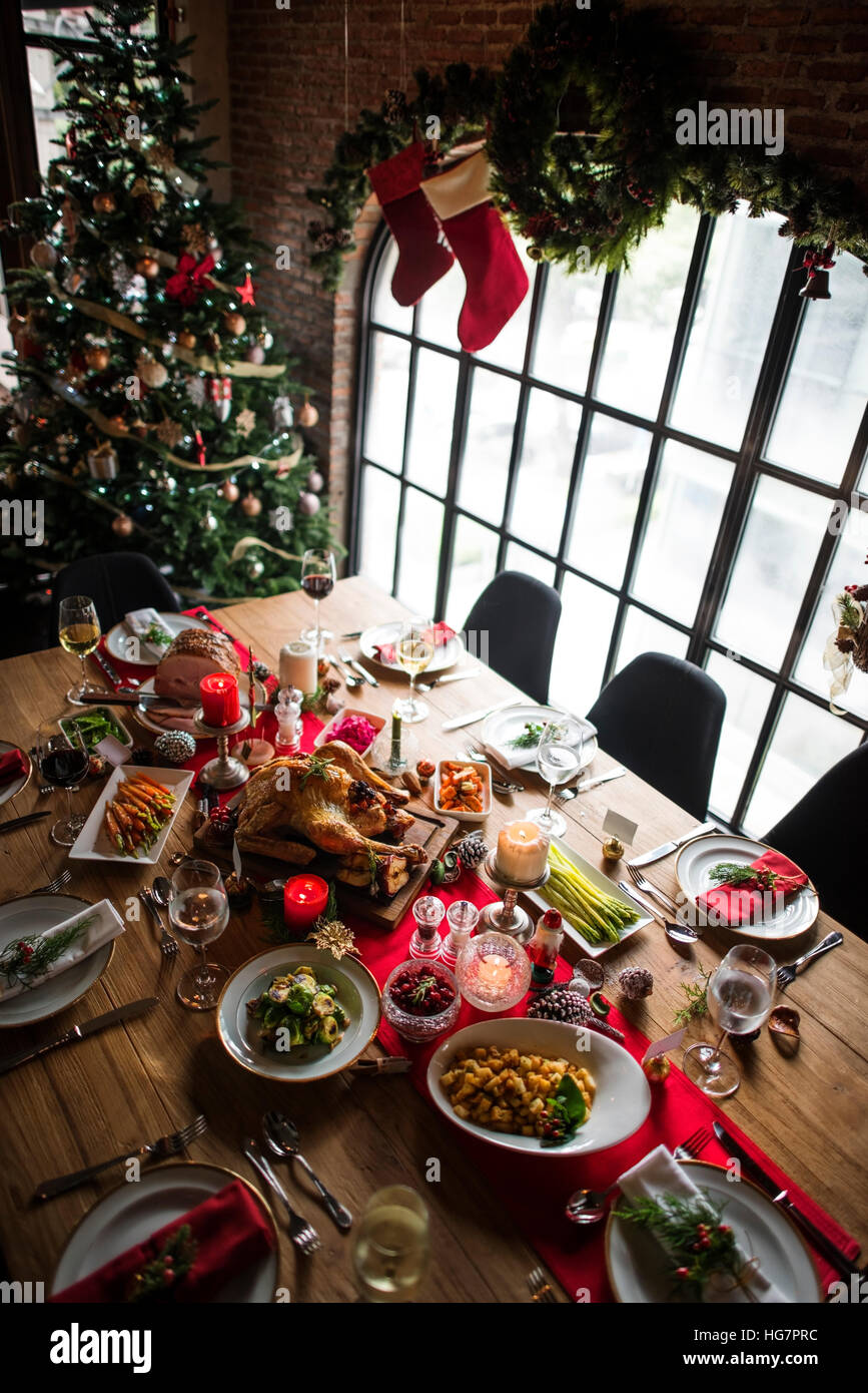 Christmas Family Dinner Table Concept Stock Photo - Alamy