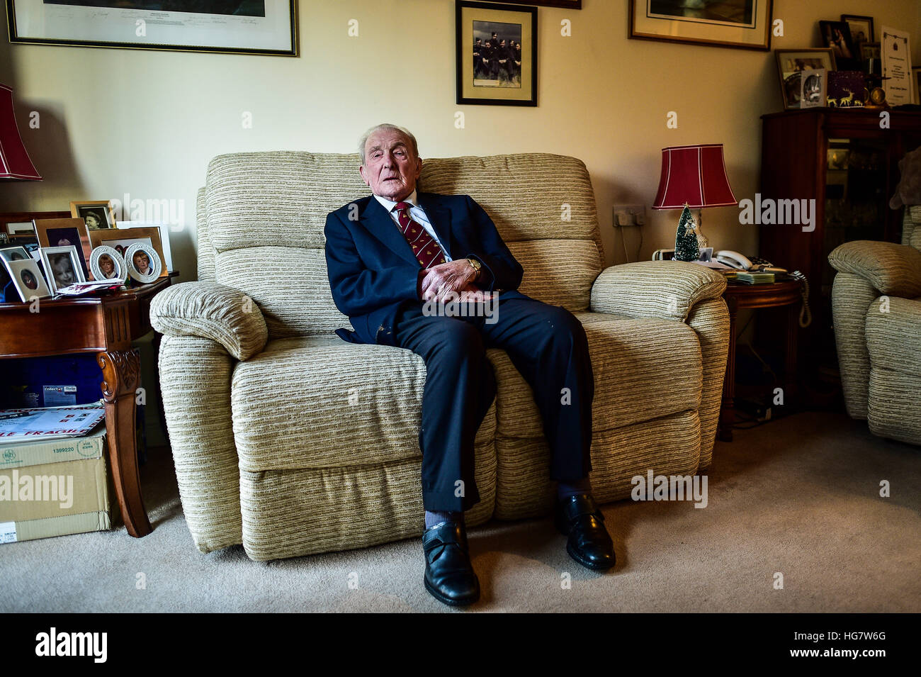 George Johnny Johnson, 95, at his home in Bristol, as the last surviving British Dambuster has said that if he received a knighthood it would be to remember his squadron and not himself. Stock Photo
