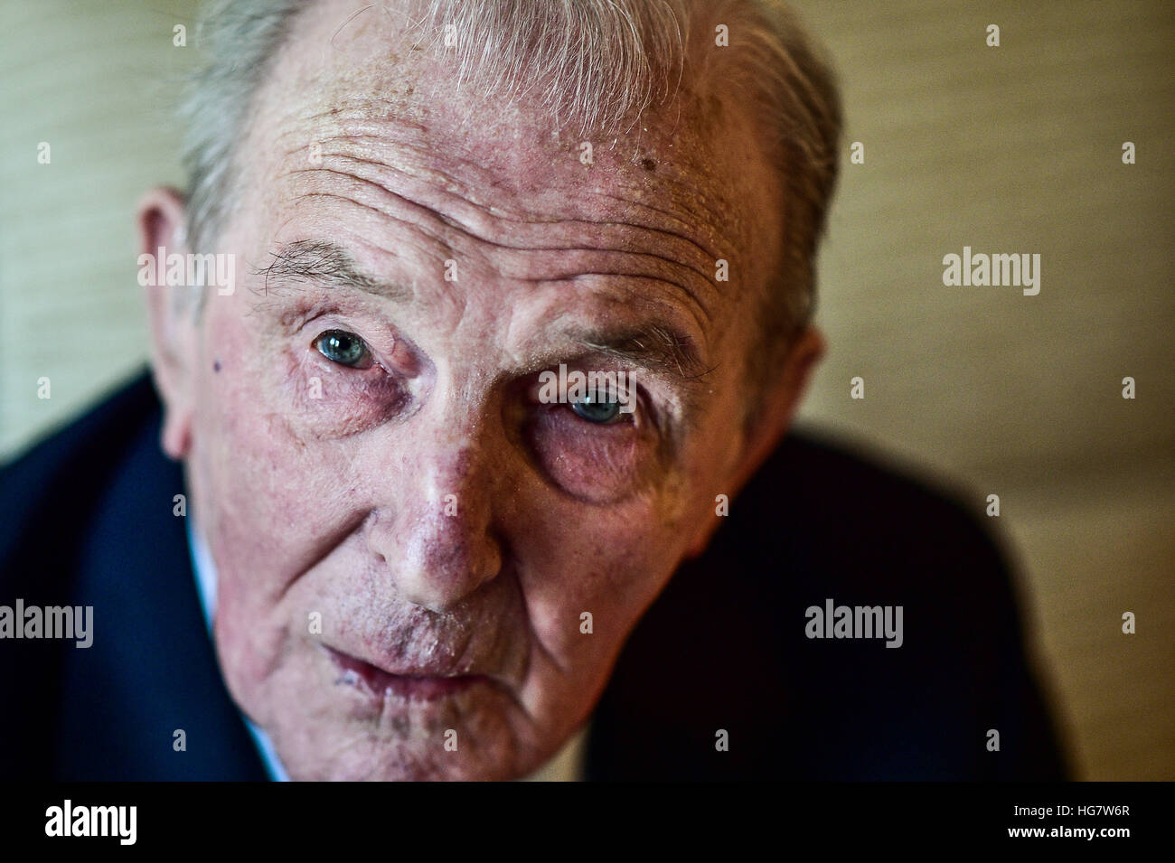 George 'Johnny' Johnson, 95, at his home in Bristol, as the last surviving British Dambuster has said that if he received a knighthood it would be to remember his squadron and not himself. Stock Photo