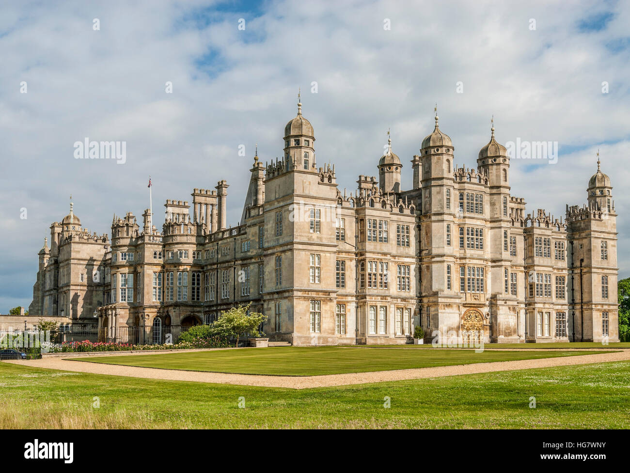 Burghley House, a grand 16th-century English country house near the town of Stamford in Lincolnshire, England Stock Photo
