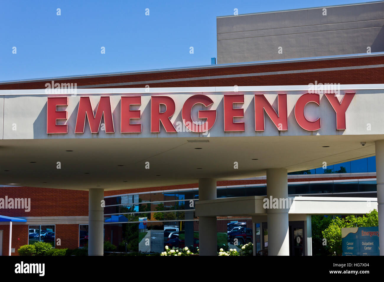 Red Emergency Entrance Sign for a Local Hospital VII Stock Photo