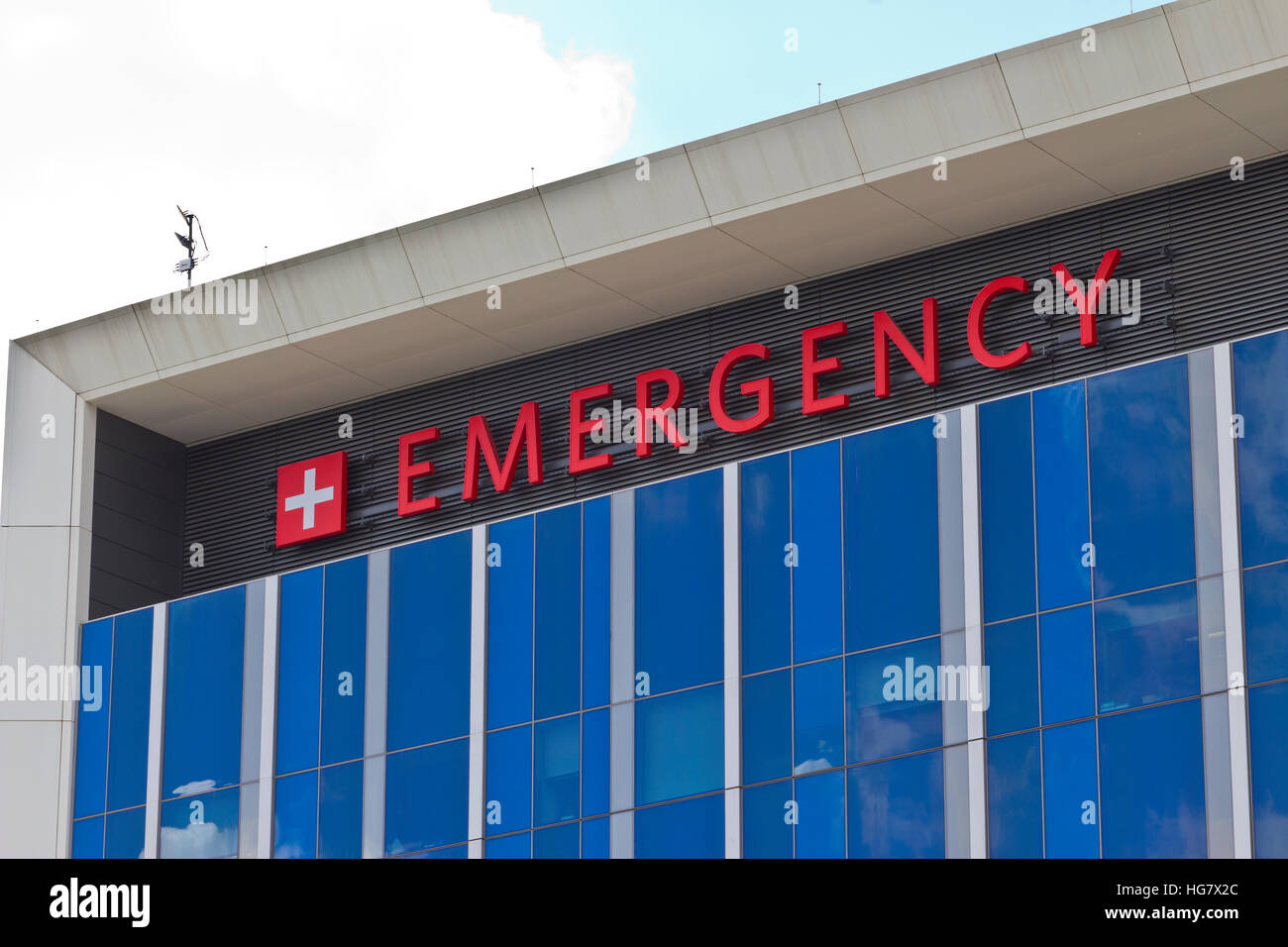 Red Emergency Entrance Sign for a Local Hospital V Stock Photo