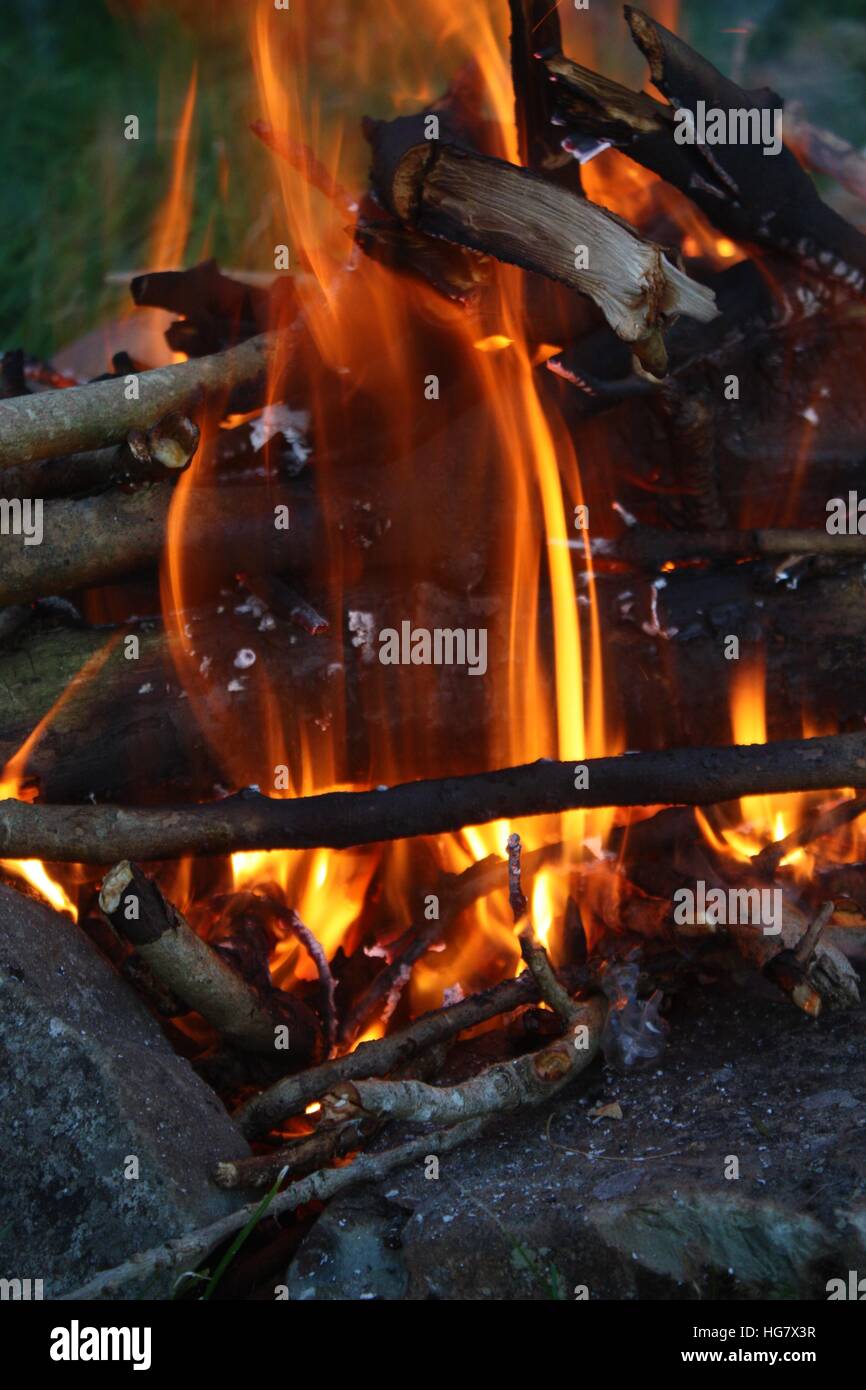 Bright Orange Flames in an open fire Stock Photo - Alamy