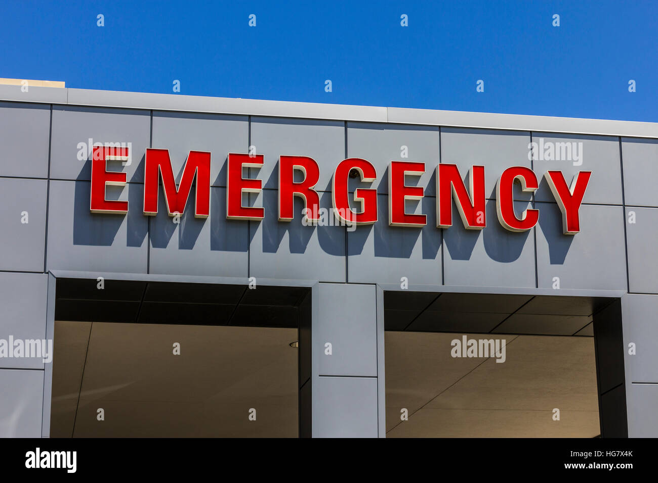 Red Emergency Entrance Sign for a Local Hospital XI Stock Photo