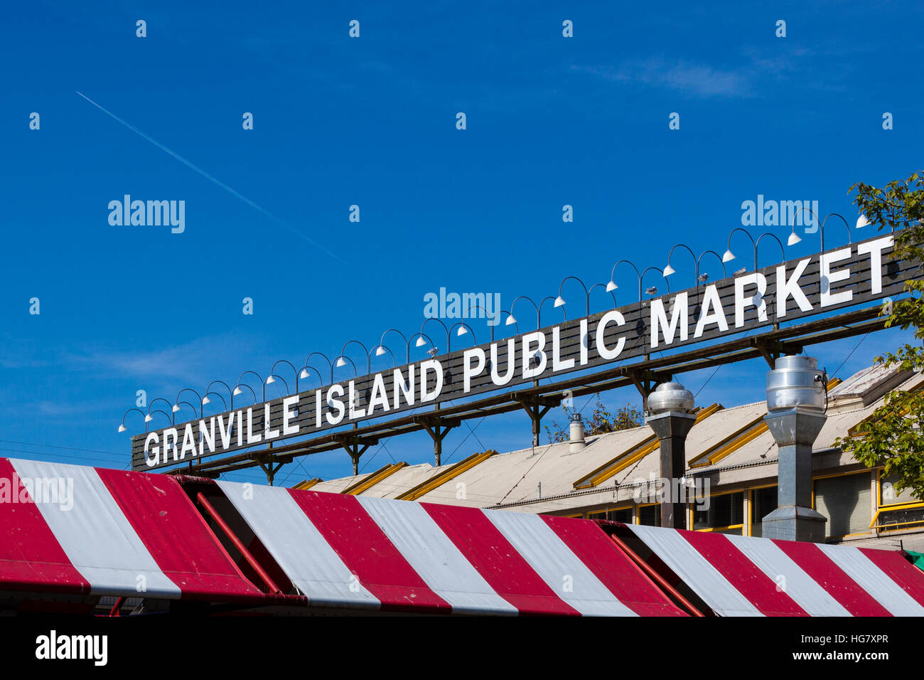 Outdoor sign for Granville Island Public Market, Vancouver, British Columbia, Canada Stock Photo