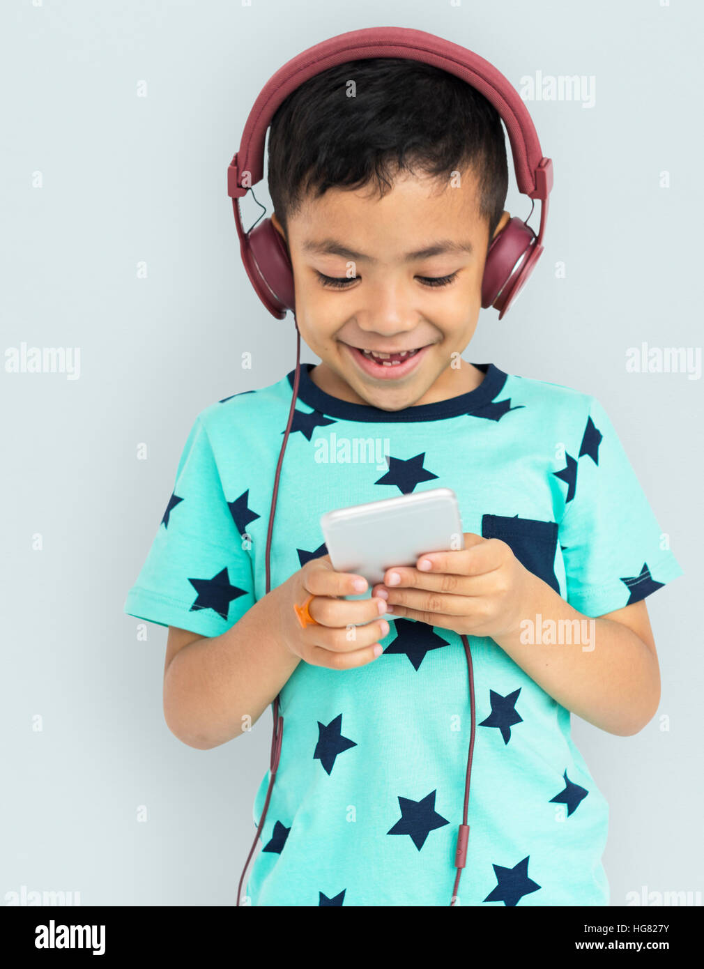 Boy Headphone Son Kid Enjoy Concept Stock Photo - Alamy