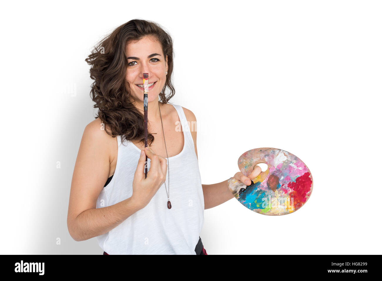 Female Smiling Drawing Palette Concept Stock Photo - Alamy