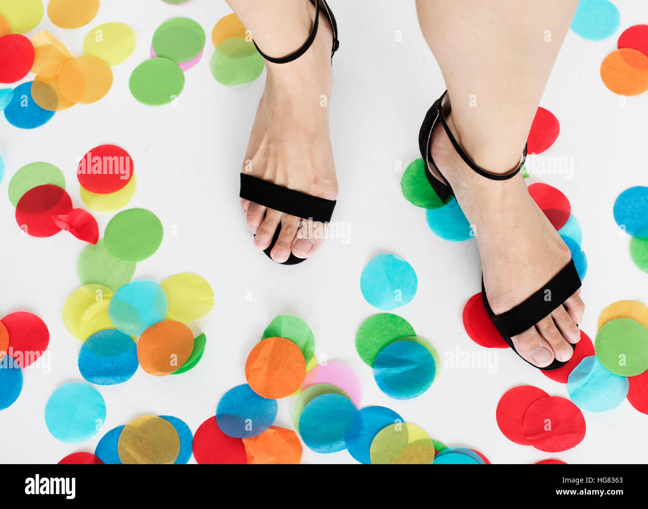 Human Leg Feet Standing Shoes Colorful Concept Stock Photo