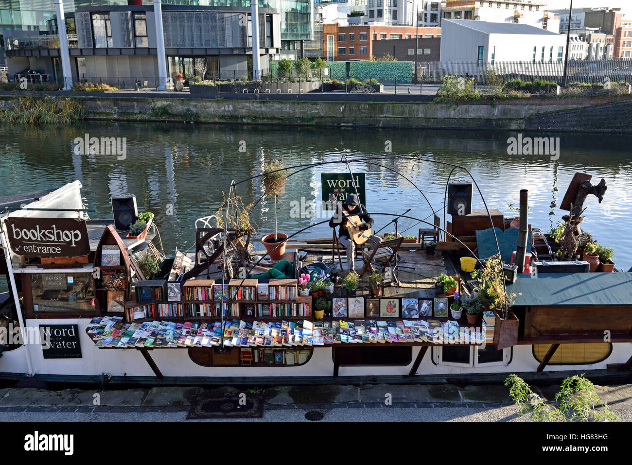 Boat Library Word on the Water, books for sale from a boat, Regent's Canal, Kings ...