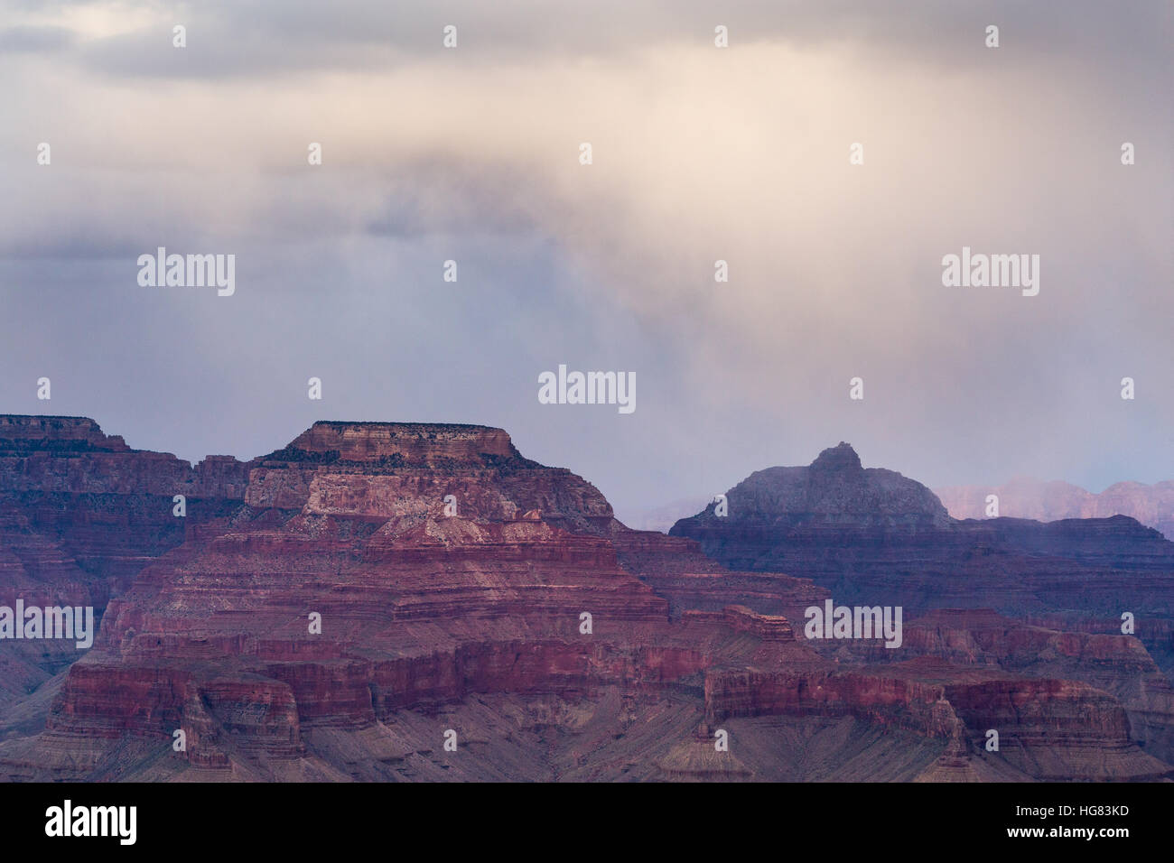 Snow showers over the Grand Canyon, as seen from Yavapai Point. Grand Canyon National Park