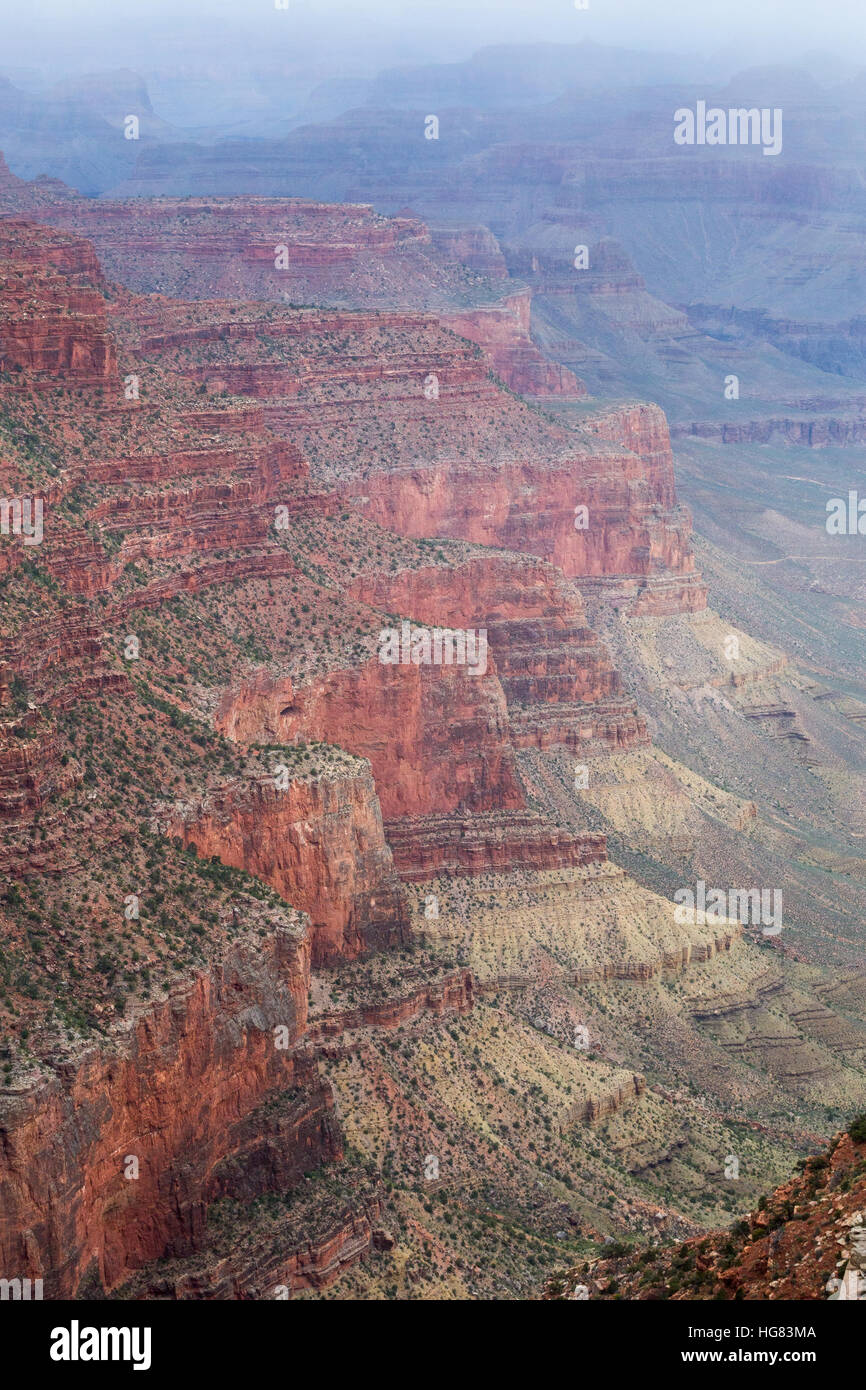 Snow showers falling over Redwall Limestone cliffs in the Grand Canyon. Grand Canyon National