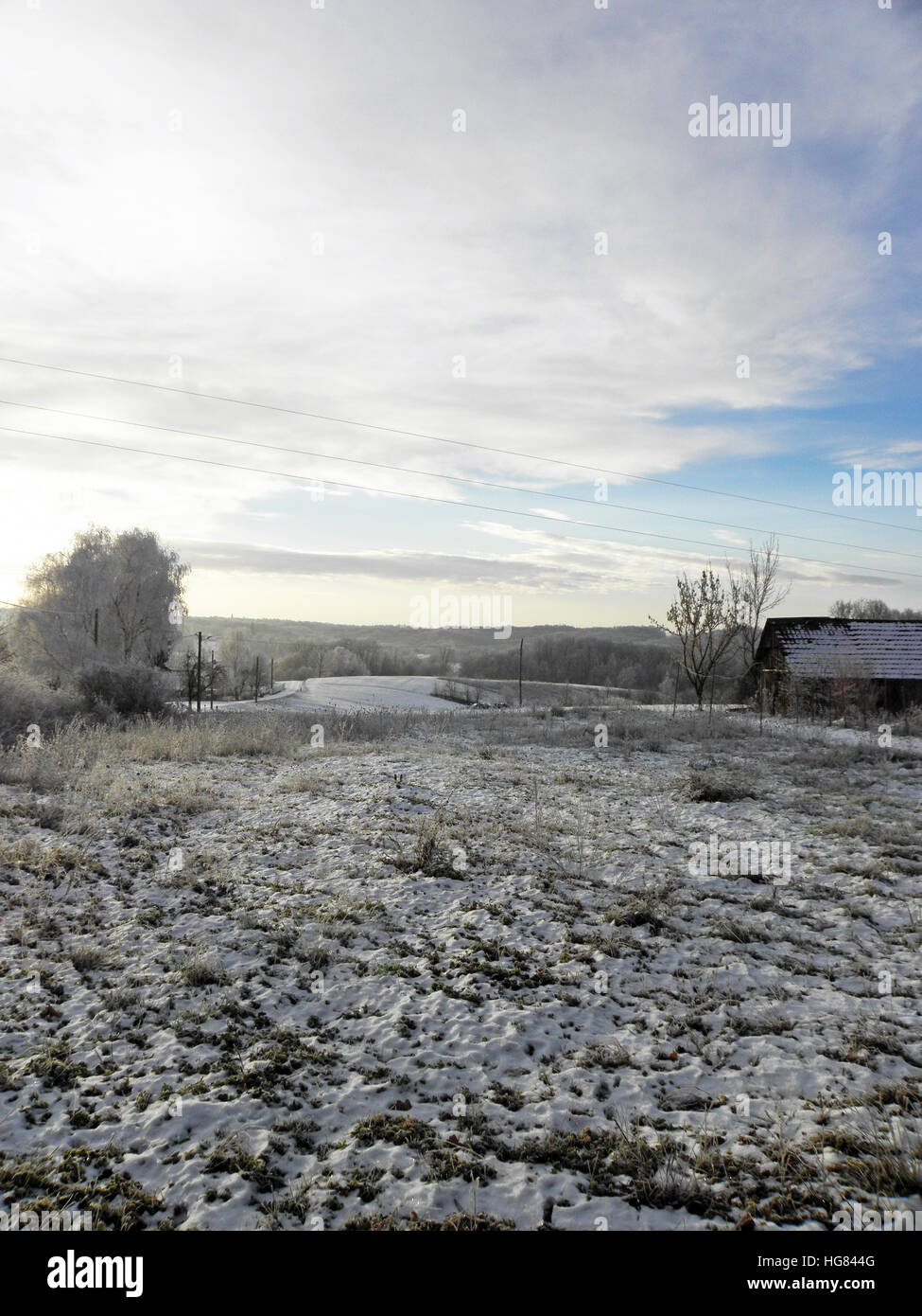 Christmas in the countryside,hoarfrost and snow,Croatia,Europe,1 Stock Photo