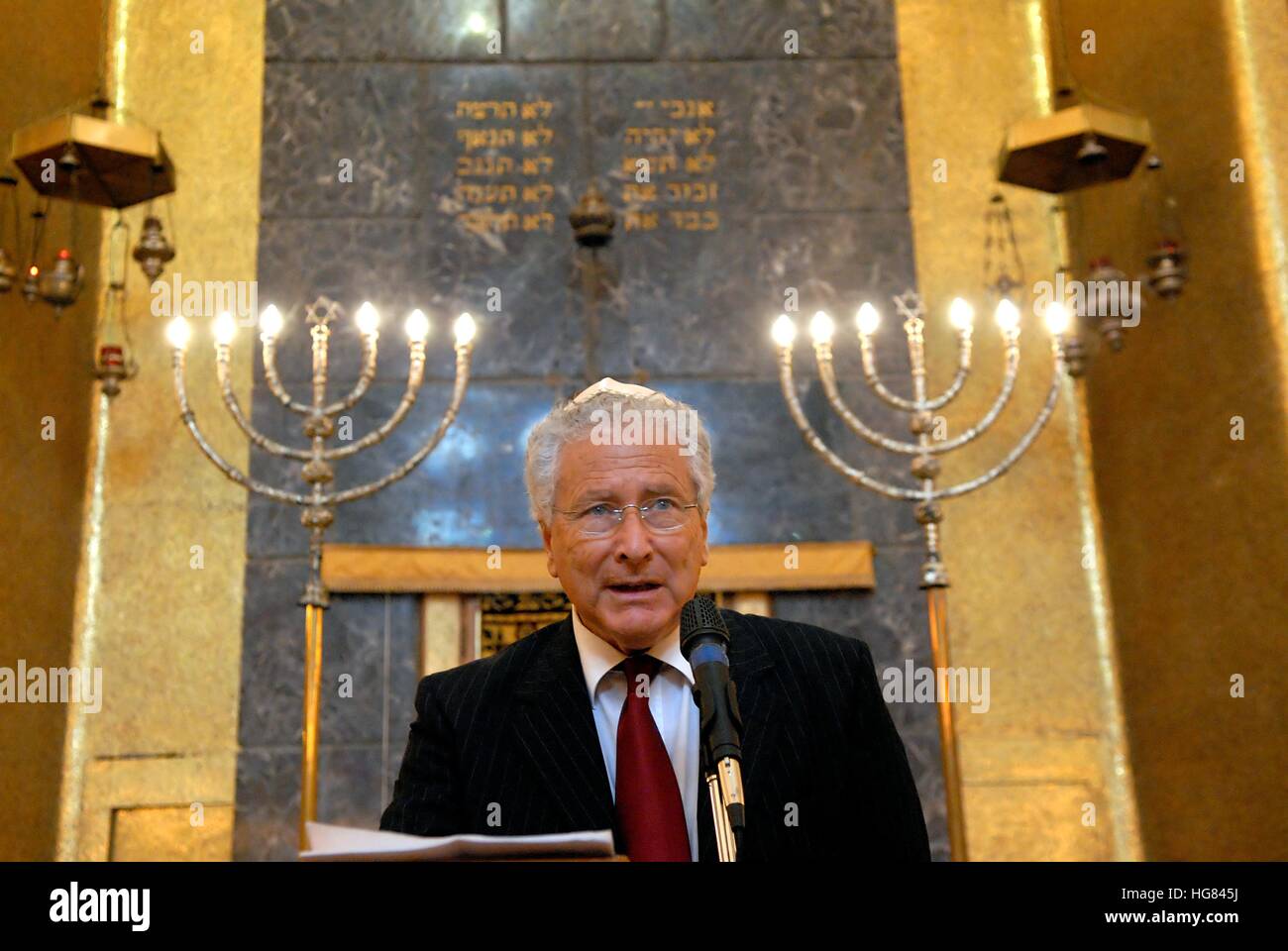 Central Synagogue in Milan (Italy), European Day of Jewish Culture,  Renzo Gattegna, President of Italian Jewish Communities Union Stock Photo