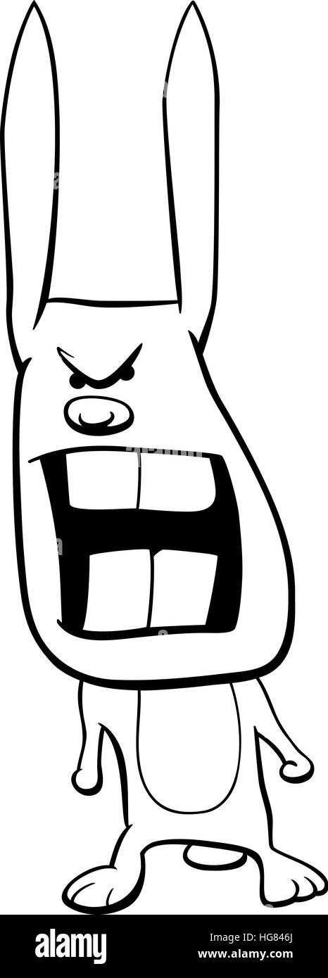 black and white cartoon illustration of angry rabbit or