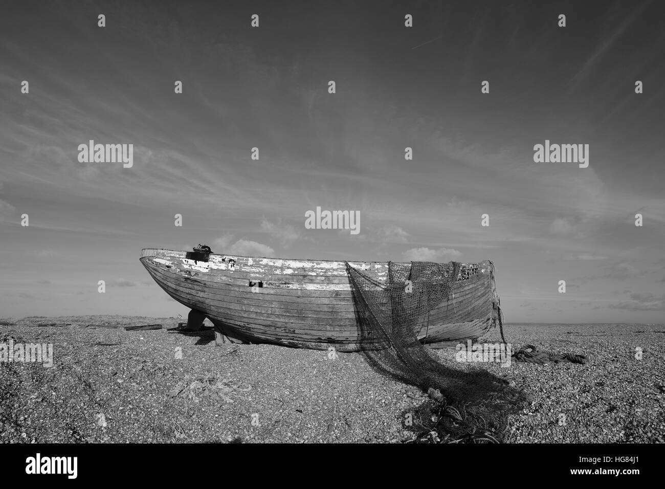 Old derelict fishing boats Black and White Stock Photos & Images - Alamy