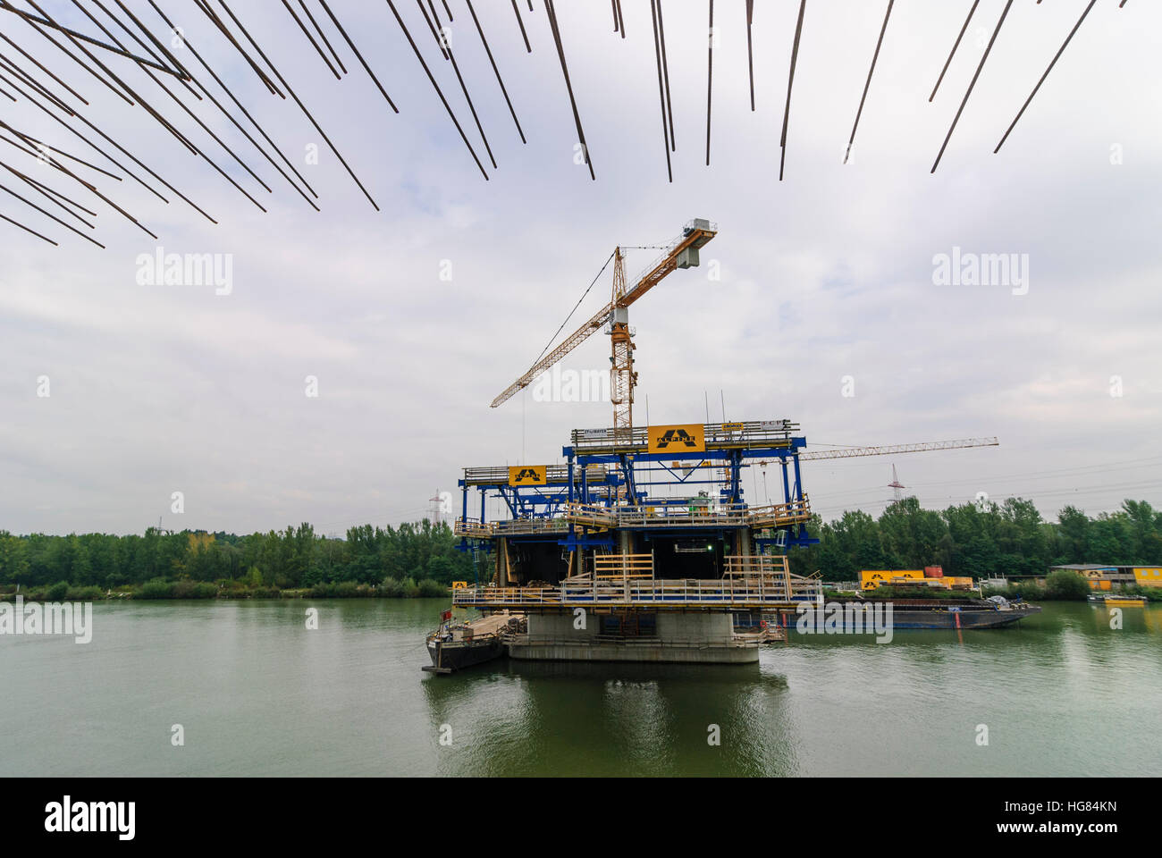 Traismauer: bridge under construktion, Danube, Donau, Niederösterreich, Lower Austria, Austria Stock Photo