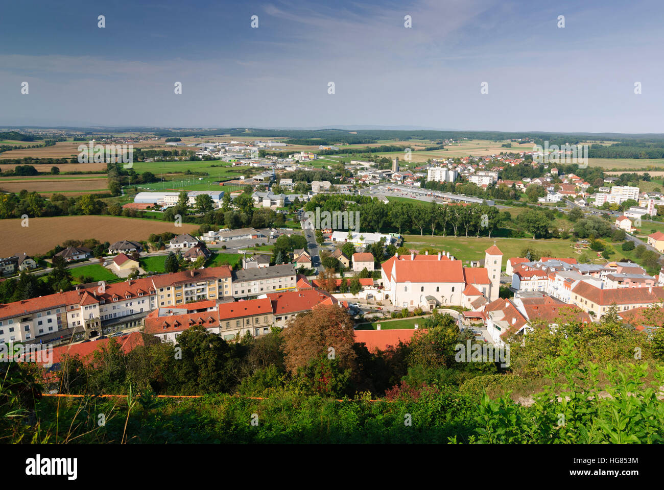Güssing: View from the castle Güssing to the town center and to the Stremtal, , Burgenland, Austria Stock Photo