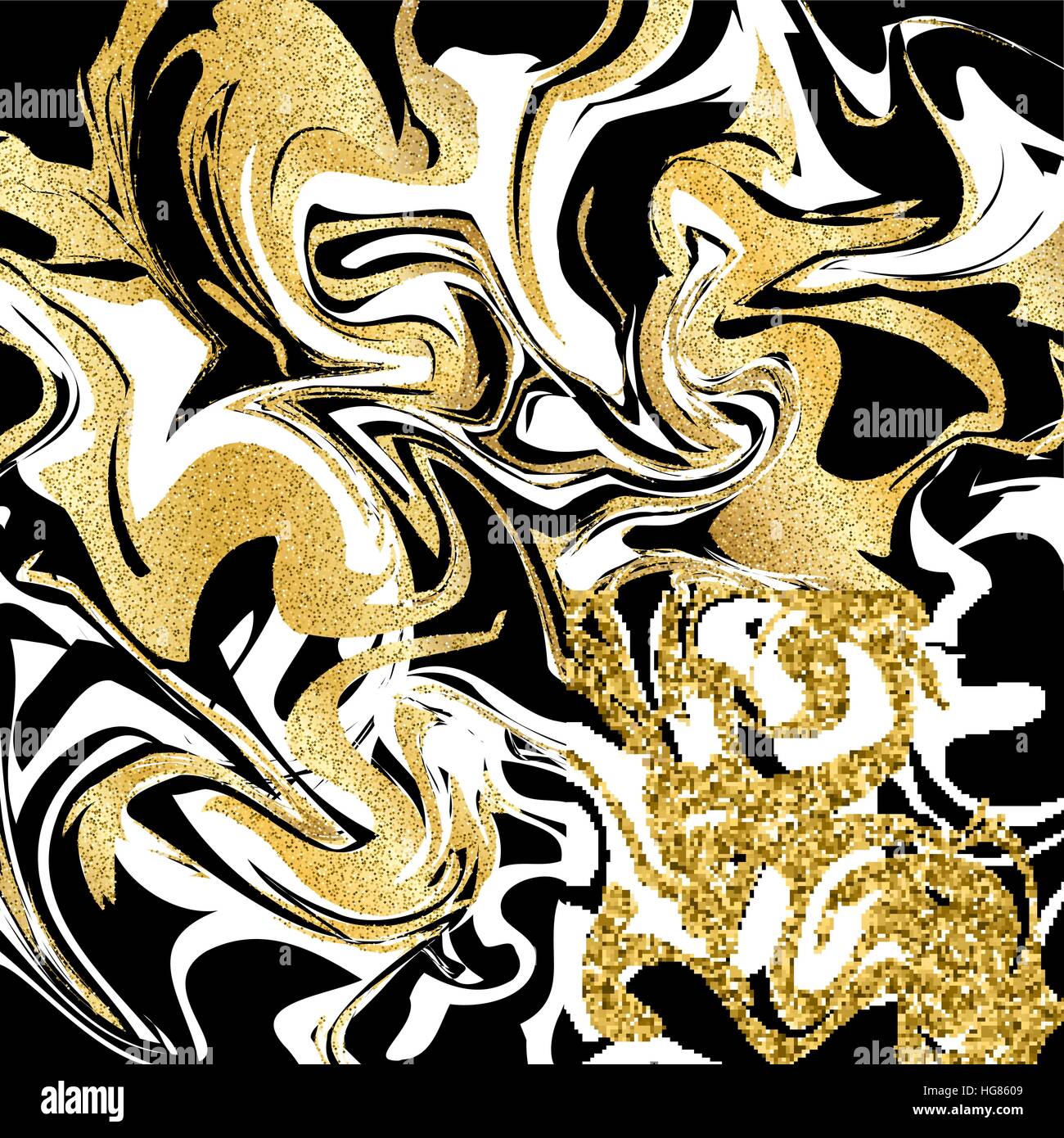 Marbling texture background. Abstract marble luxury design with golden glitter elements. Vector illustration. Stock Vector