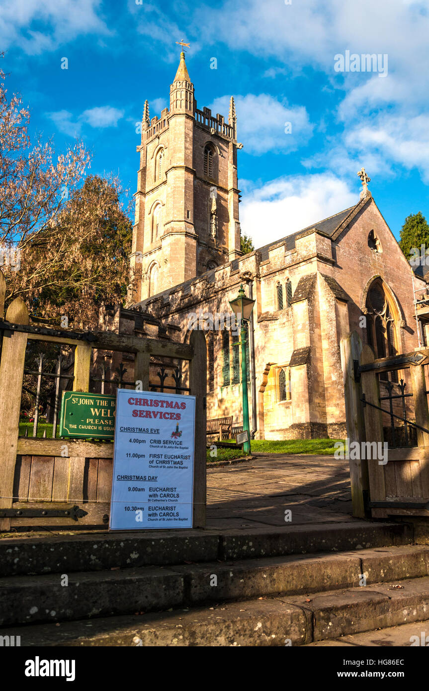 Christmas Services notice sign at St John the Baptist church in Batheaston, Somerset, UK Stock Photo