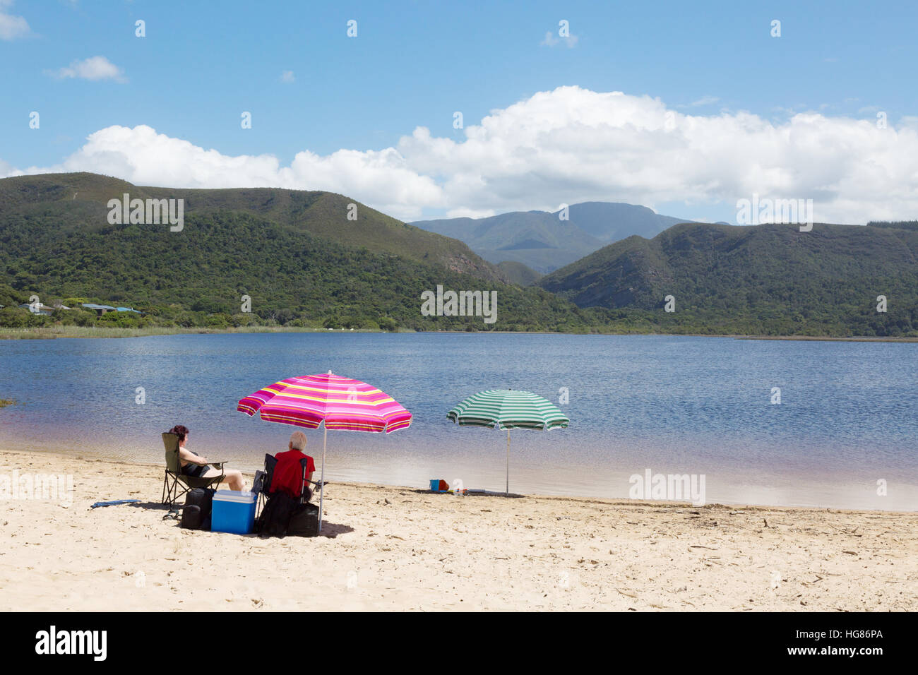 People sunbathing on the beach, Nature's Valley, Garden Route, South Africa Stock Photo