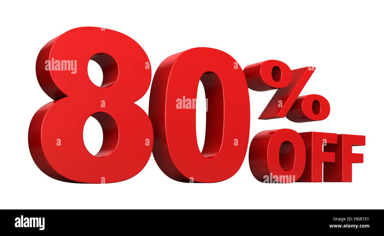 3d render of 80 percent off sale text isolated over white background Stock Photo