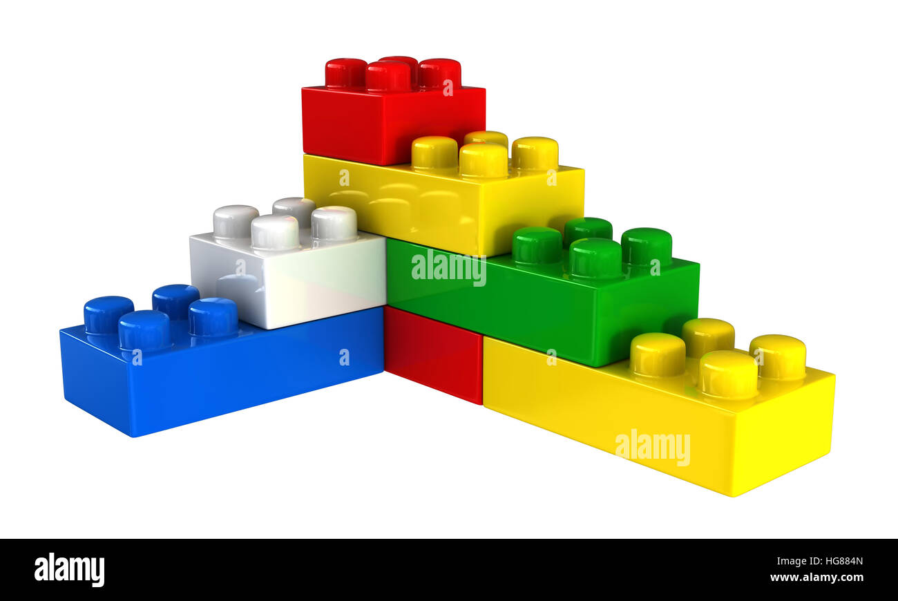3d render of plastic building blocks isolated over white background ...