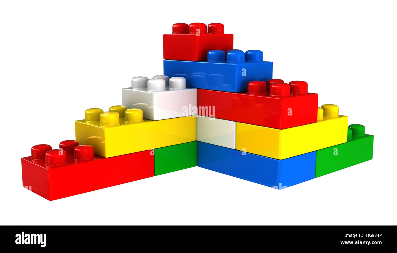 3d render of plastic building blocks isolated over white background ...