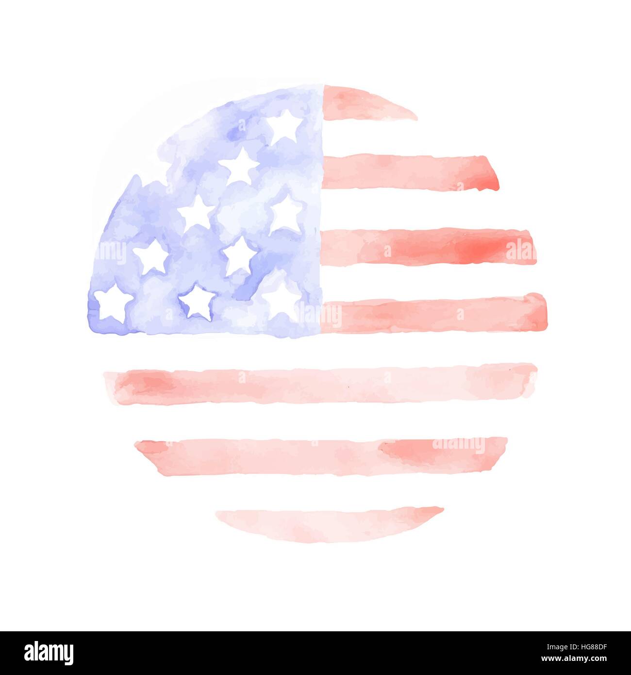 Watercolor USA Flag isolated on white background. The USA patriotic