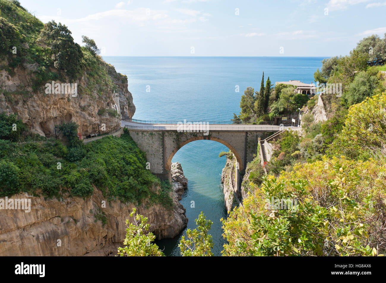 Fjord, bridge over the Fiordo di Furore, Furore, Amalfi Coast, Salerno, Campania, Italy Stock Photo