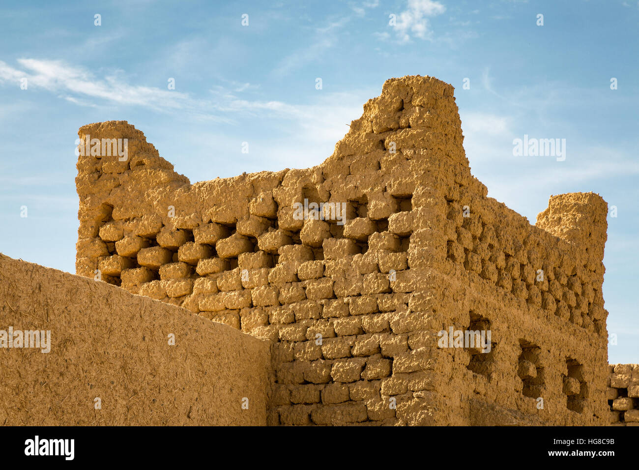 Typical Berber architectural elements in Merzouga, Morocco Stock Photo