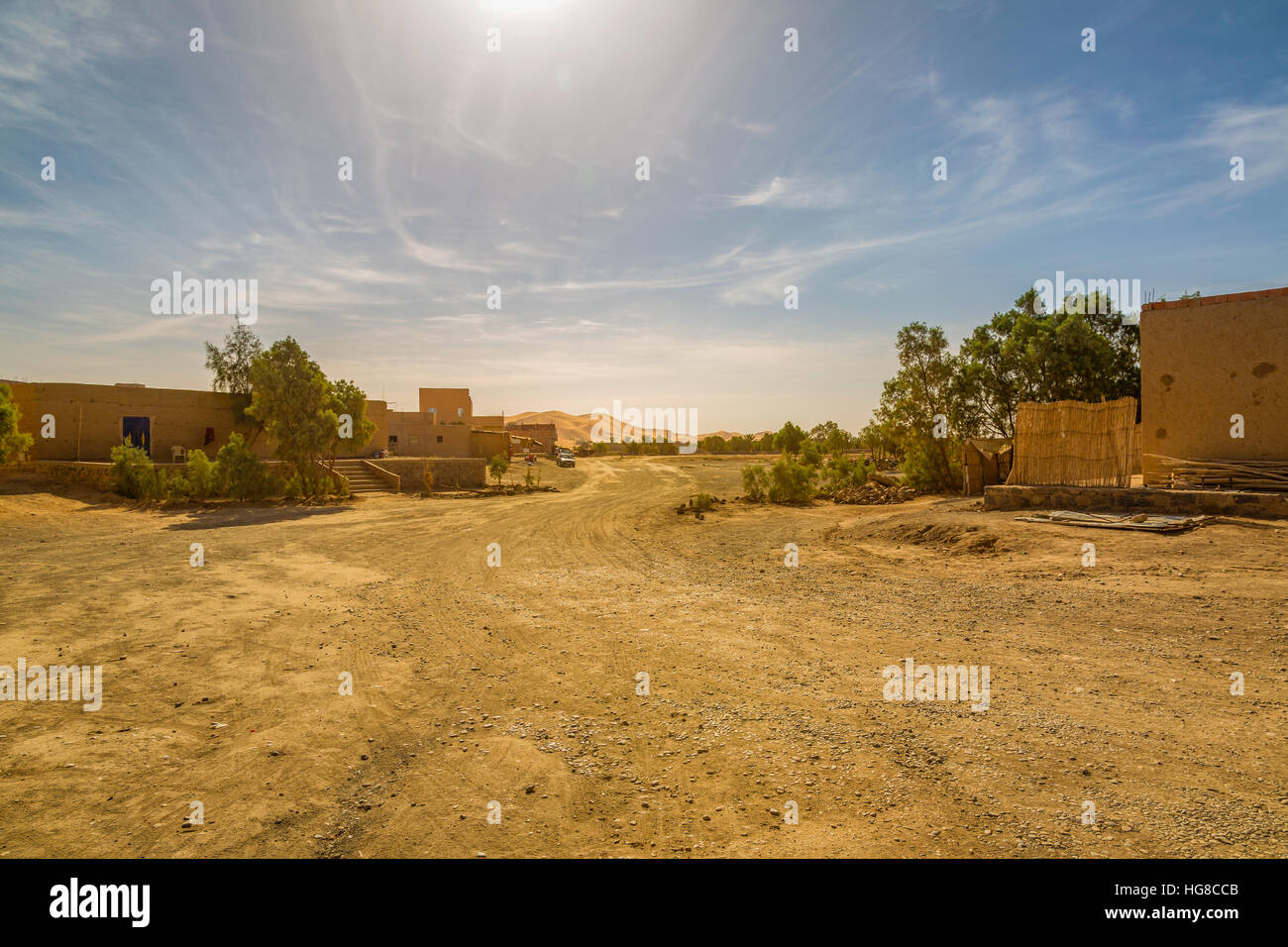 The scenery of the village of Merzouga on the edge of the Sahara, Morocco Stock Photo