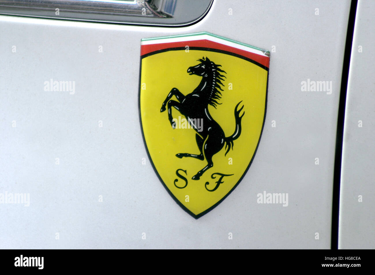 Ferrari logo on vehicle Stock Photo