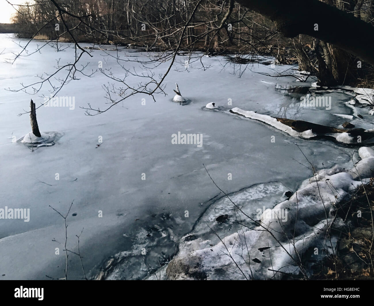 High angle view of frozen lake Stock Photo