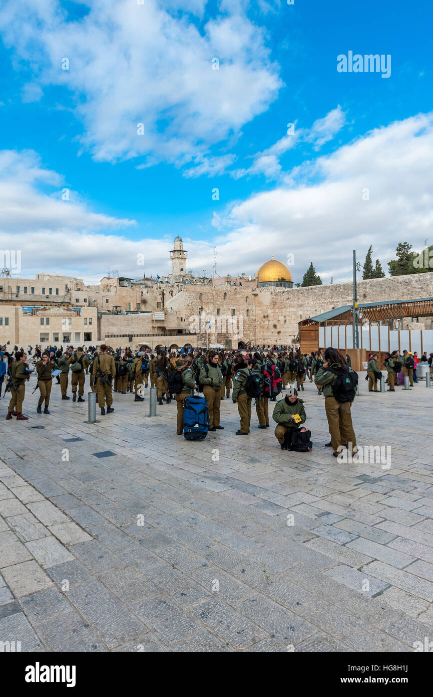 Israel, Jerusalem, mostly female soldiers gather at the Western wall Stock Photo
