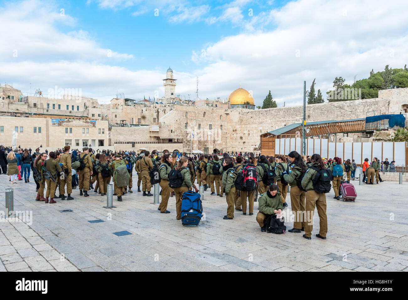 Israel, Jerusalem, mostly female soldiers gather at the Western wall Stock Photo