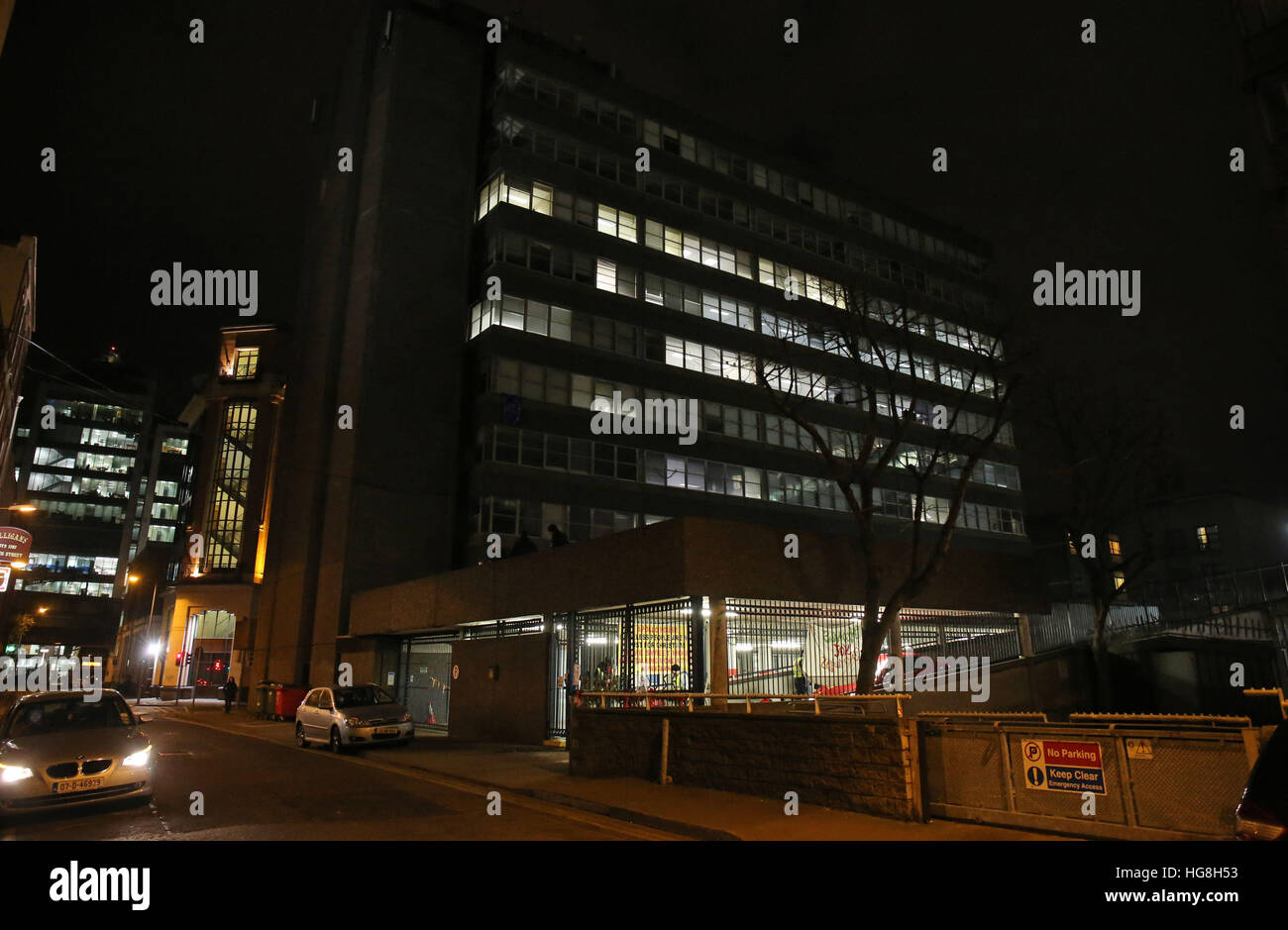 A general view of Apollo House where the homeless campaign group, Home Sweet Home, is continuing its occupation of the empty office block in Dublin's Tara Street. Stock Photo