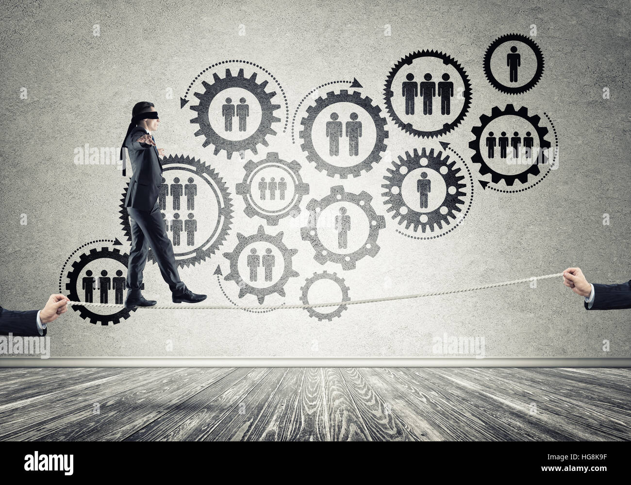 Business concept of risk support and assistance with man balancing on ...