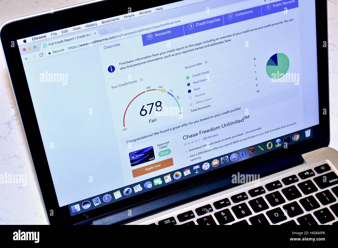 The Credit Karma website displaying the consumer credit score Stock