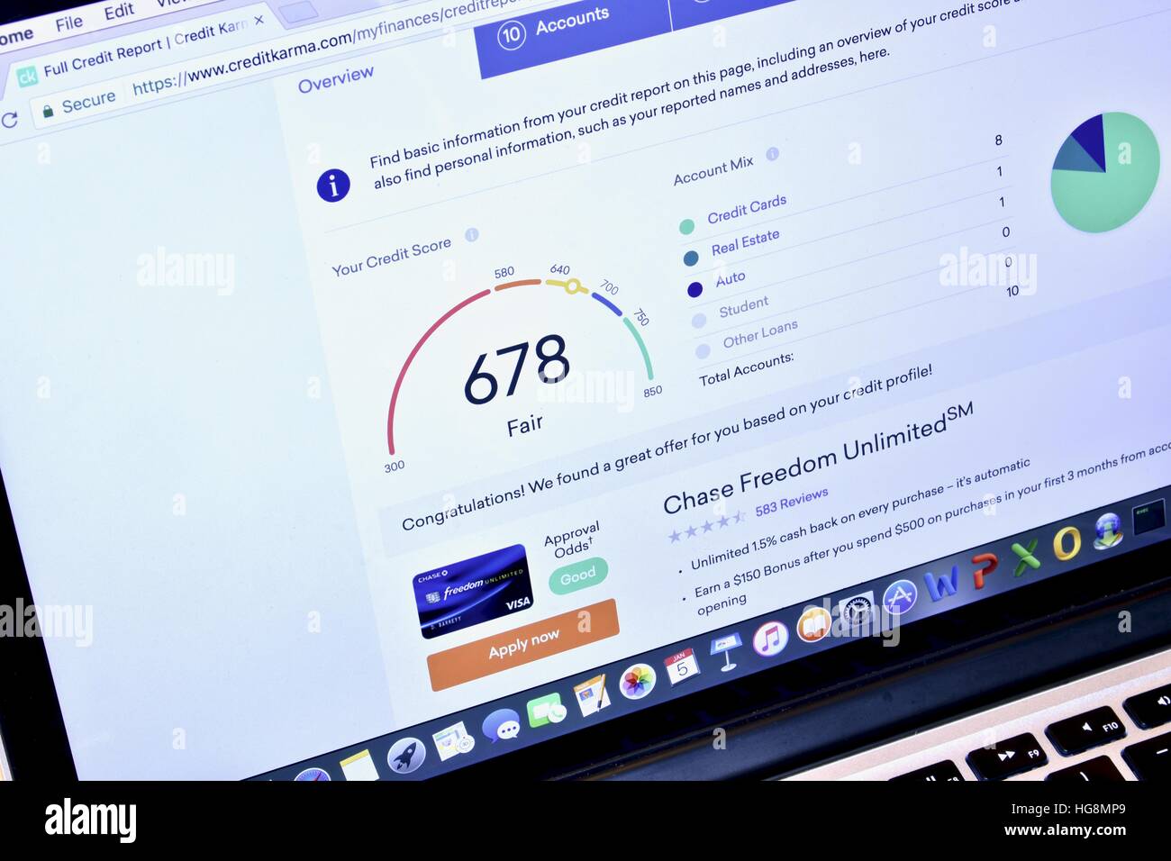 The Credit Karma website displaying the consumer credit score Stock