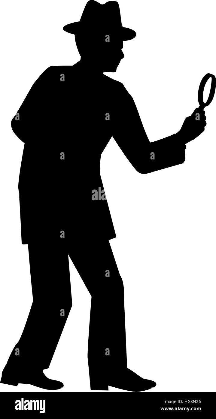 Detective. Man with magnifying glass silhouette. Stock Vector