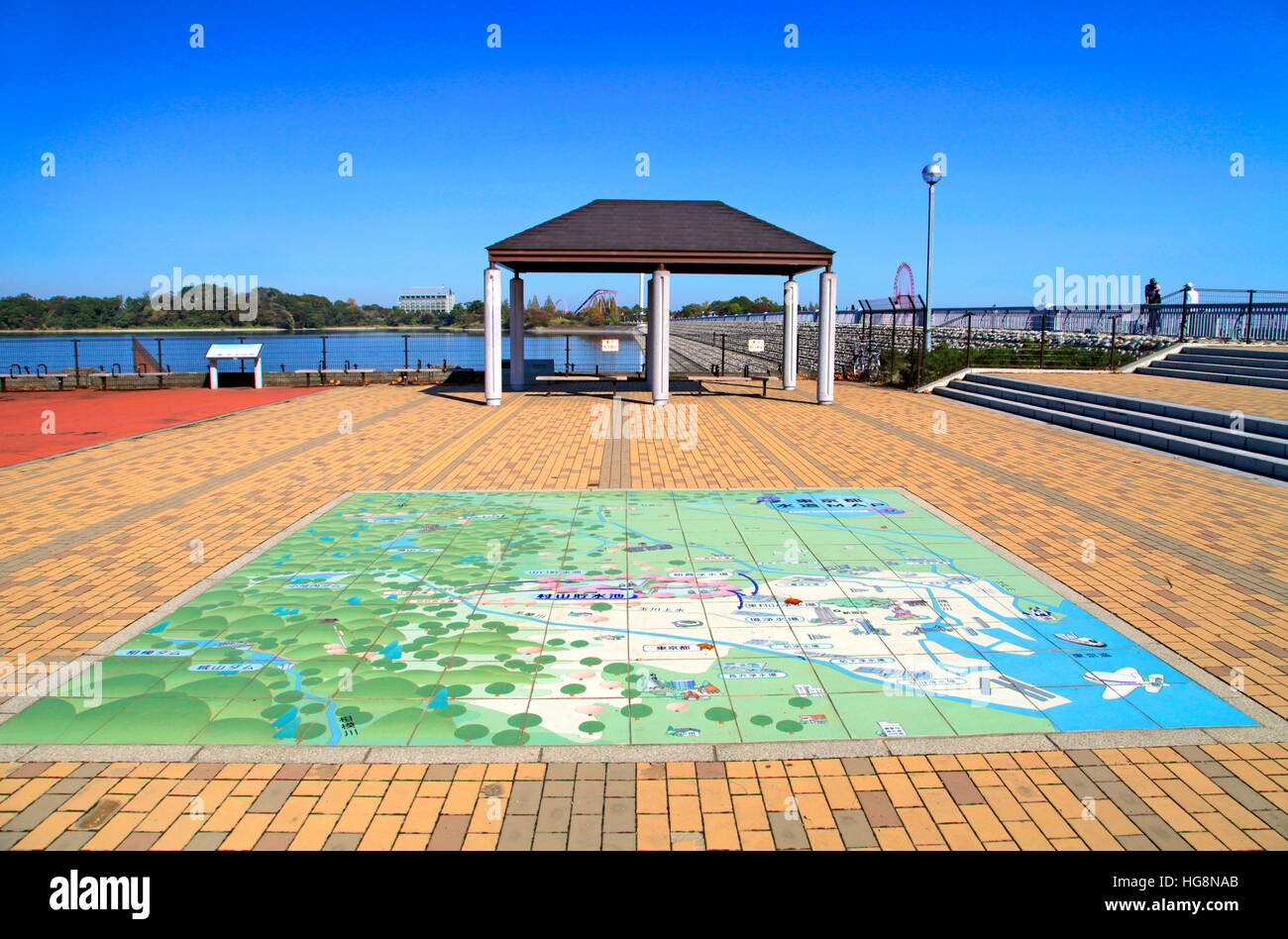 An Illustration map of Tokyo water supply Murayama Reservoir Lakeside