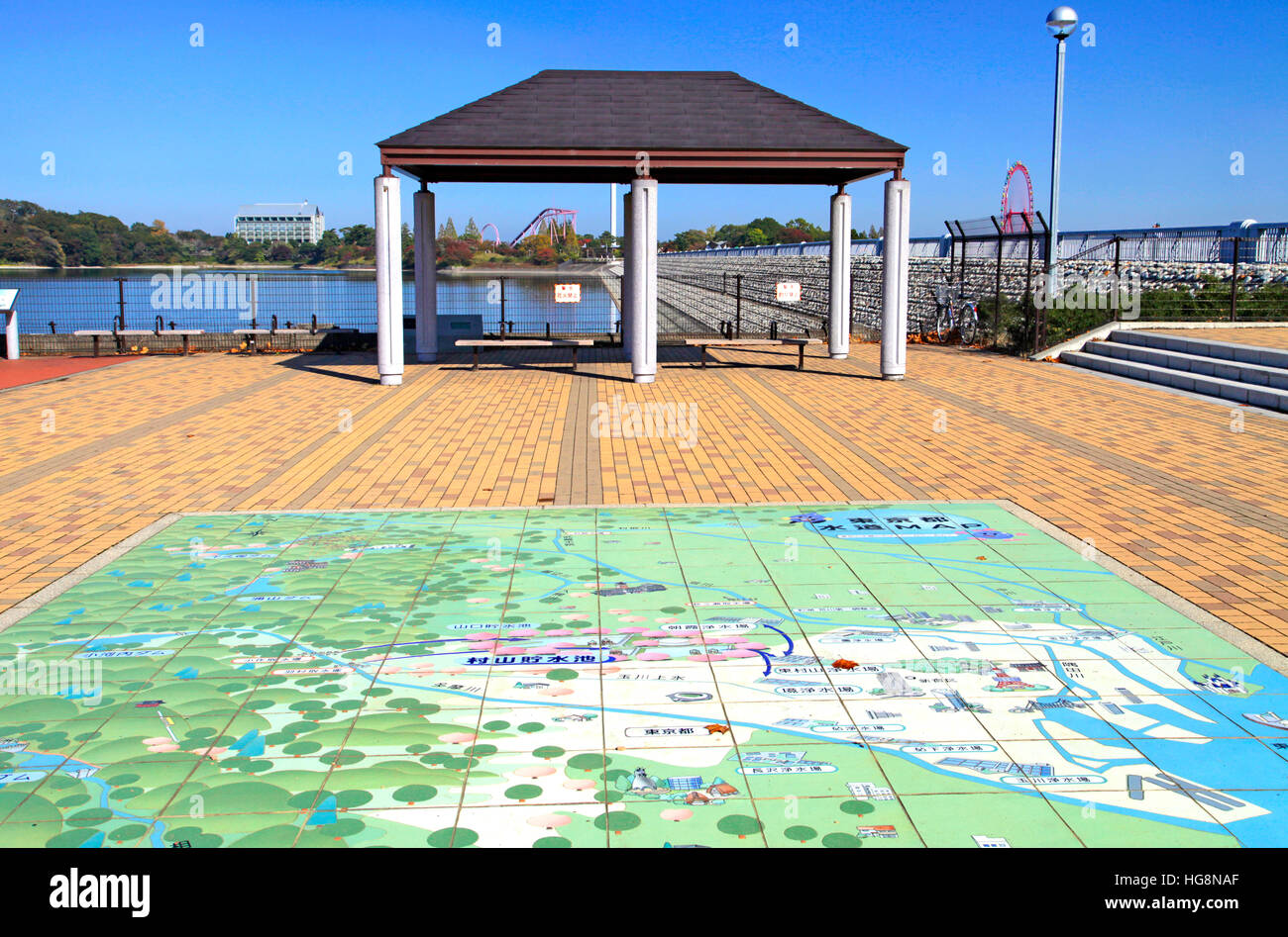 An Illustration map of Tokyo water supply Murayama Reservoir Lakeside