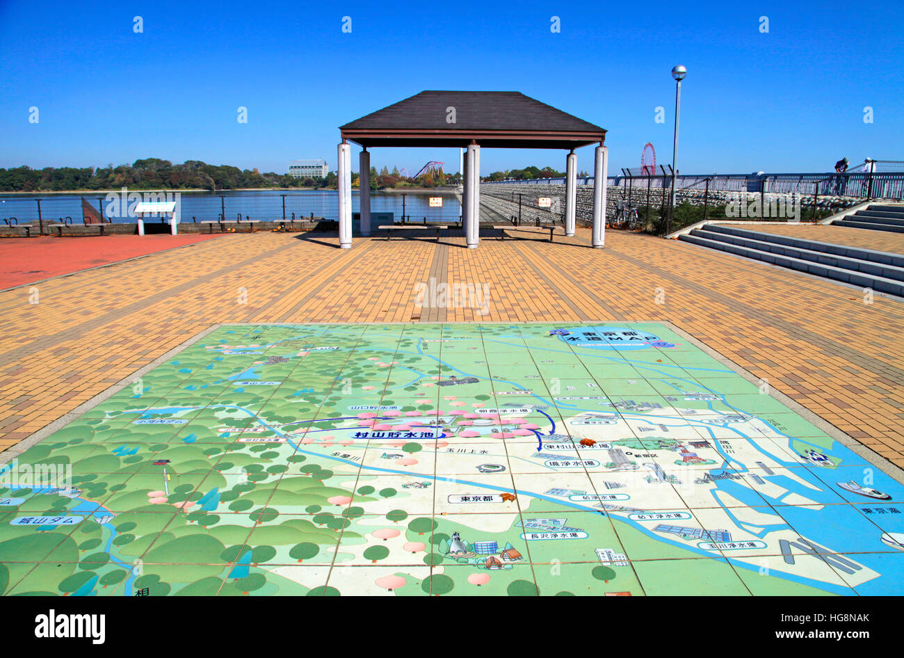 An Illustration map of Tokyo water supply Murayama Reservoir Lakeside