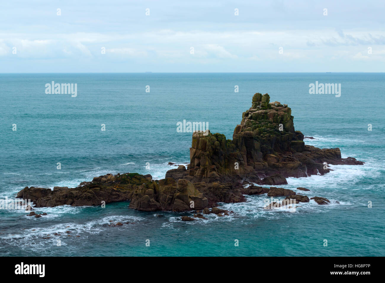 The armed knight iconic rock formation at Lands End in Cornwall Stock Photo