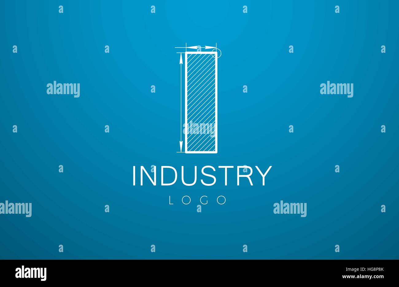 logo template letter I  in the style of a technical drawing. sign design and the text 'industry' with dimension lines. Vector illustration Stock Vector