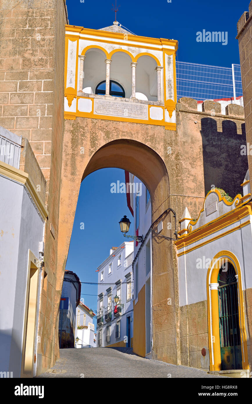 Portugal: Detail of the historic portal and arch Arco de Santa Clara in Unesco World Heritage town Elvas Stock Photo