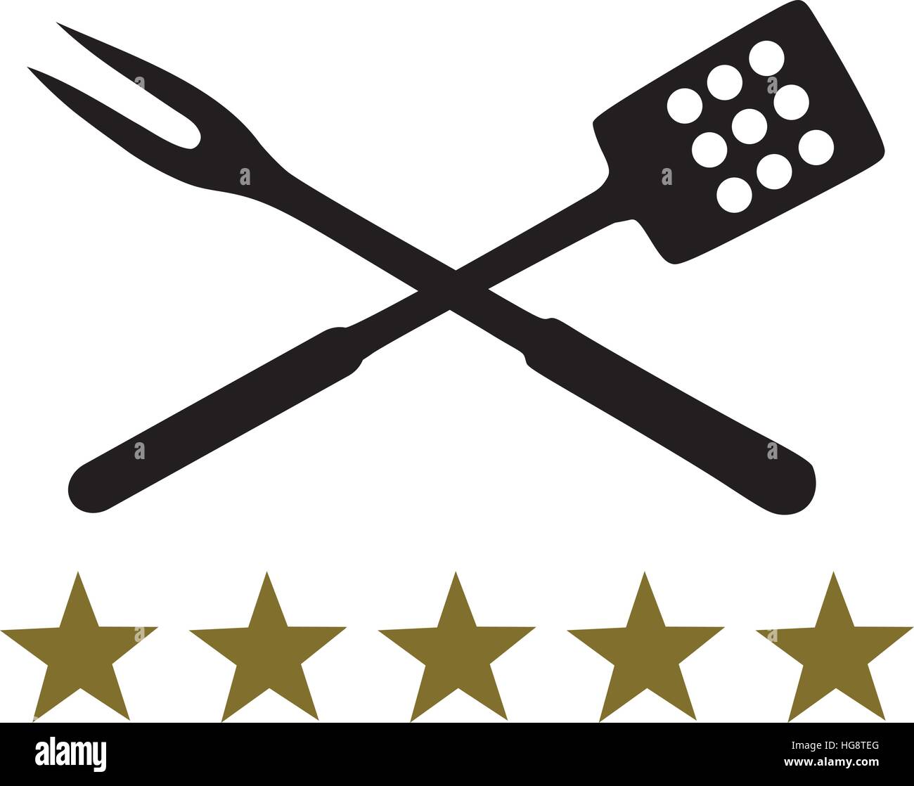 Crossed BBQ fork and spatula with five stars Stock Vector Image & Art ...