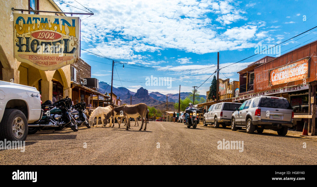 OATMAN, Arizona - September 10, 2015: Panoramic view of Oatman - a ...