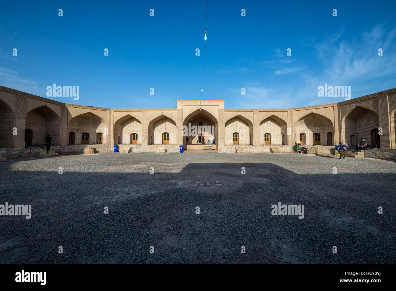 Courtyard of historical Caravansarai at former silk road on Maranjab Desert located in Aran va bidgol County in Iran Stock Photo